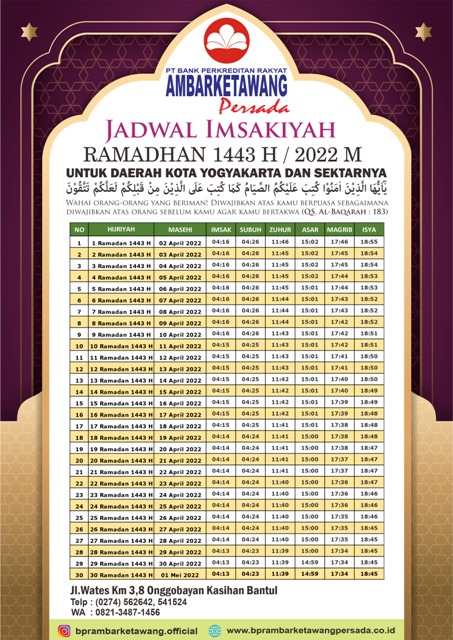 Jadwal Imsakiyah Ramadhan 1443H